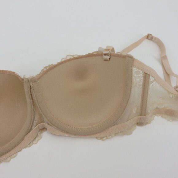 Rene Rofe 34C Push Up Bra Beige Lace Bow Padded Underwire Removable Straps NEW - Picture 9 of 12